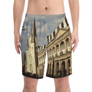 St. Louis Cathedral Photo Print Beach Shorts — Men's All-Over-Print Vacation Swim Trunks